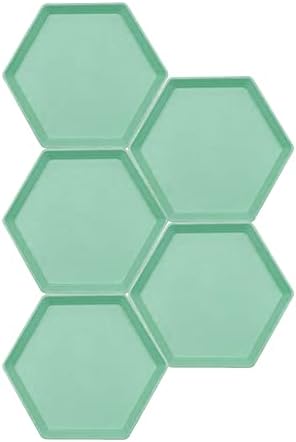 Incauca 5 Pack 6 Inch Lightweight Mini Wheat Straw Plates, Reusable Hexagon Dessert Plates, Small Saucers Plates, Plastic Side Dish Plates for Serving Snack Appetizer Salad Fruit, Green by Incauca