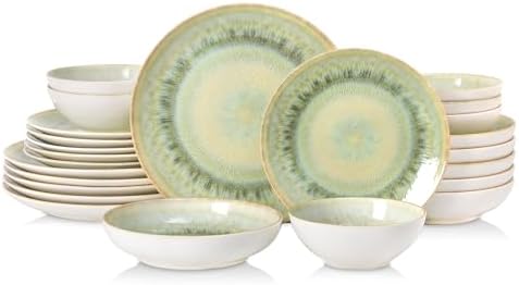 DOMICREVERY Ceramic Dinnerware Sets for 6, 24 Pcs Plates and Bowls Sets by Unknown
