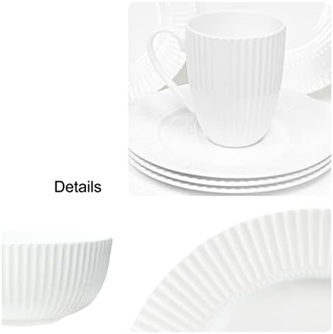 Dinnerware, 16 Piece Set Bone China, Service for 4, White Embossed stripe Dishes, Microwave Safe, Chip Resistant, Dishware, For Formal Casual and Everyday Living, Plates and Bowls Set - Image 3
