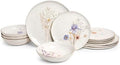 Sango 12-Piece Luxury Porcelain Dinnerware Set for 4- Glossy White Plates and Bowls Sets with Wildflower Patterns and Gold Rims, Ceramic Dish Set, Elegant Dishes for Everyday Dining, Gansevoort by Sango