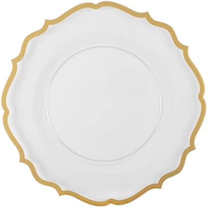 PLASTICPRO 128 Pack Elegant Disposable Plastic Plates Combo Set Bulk Pack Includes 64 Dinner Plates and 64 Salad Plates Heavy Duty Fancy Party Plates Clear with Gold Contemporary Design - Image 6