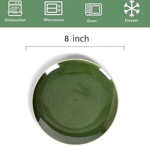 vicrays Ceramic Round Plates Set of 6 - Porcelain 8 inch Dinner Plates for Salad Dessert Appetizer Bread - Microwave Oven and Dishwasher Safe - Green - Image 3