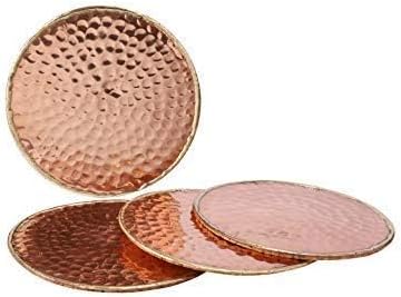 GoCraft Hammered Copper Coasters | Handmade Coasters with Padded Cork Protection for Drinks, Beverages & Wine/Bar Glasses (Set of 4)