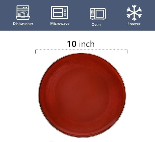 vicrays Ceramic Round Plates Set of 6 - Porcelain 10 inch Dinner Plates for Salad Dessert Appetizer Bread - Microwave Oven and Dishwasher Safe Cherry Red - Image 3