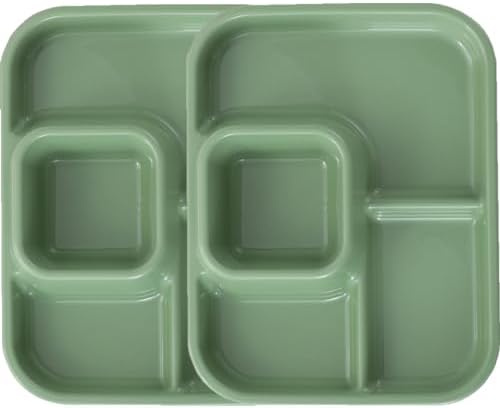 Unbreakable Rectangular Divided Plates for Adults 4 Sections Portion Control Plates Set of 2 Plastic Dinner Plate for Camping Outdoor or Every Day Use by AIYoo