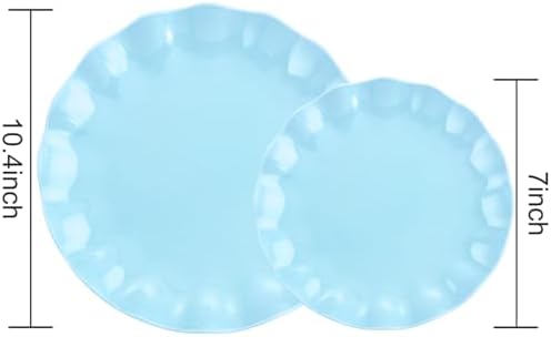 LIYH 24Pcs Light Blue Scalloped Plastic Plates Reusable For Party Events - Image 2