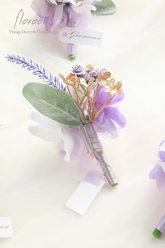 Floroom Set of 6 Purple Lilac Lavender Foam Rose Boutonnieres with Pins for Men Wedding for Groom Groomsmen Wedding Ceremonies Anniversaries Formal Dinners Parties Proms - Image 5
