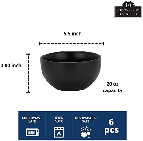 10 Strawberry Street Wazee Matte 5.5"/16oz Cereal Bowl, Set of 6, Black - Image 2