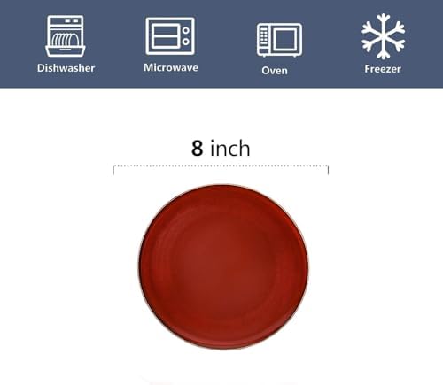 vicrays Ceramic Round Plates Set of 6 - Porcelain 8 inch Dinner Plates for Salad Dessert Appetizer Bread - Microwave Oven and Dishwasher Safe - Cherry Red - Image 3