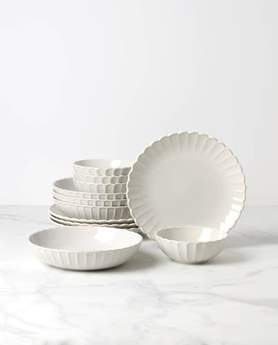 Lenox French Perle Scallop White Dinnerware Plate and Bowl Set, 12-Piece - Image 2