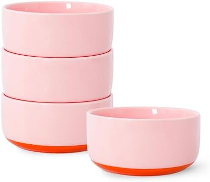 Stoneware Cereal & Soup Bowls, Set of 4, 6-Inch, Pink by Ruxmirae