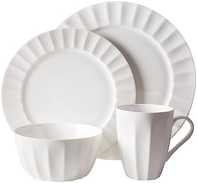 Everyday White by Fitz and Floyd Nevaeh Fluted 16 Piece Dinnerware Set, Service for 4 - Image 2