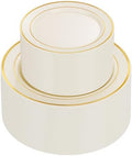 U-QE 100pcs Ivory Plastic Plates for Party - Ivory Gold Plastic Plates by U-QE