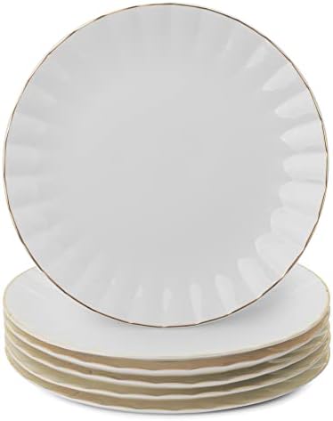 BTaT- Porcelain Dinner Plates with Gold Trim,10.5 inch, Set of 6, White Dinner Plates Bulk, White Plate Set by BrewToATea