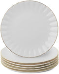 BTaT- Porcelain Dinner Plates with Gold Trim,10.5 inch, Set of 6, White Dinner Plates Bulk, White Plate Set by BrewToATea