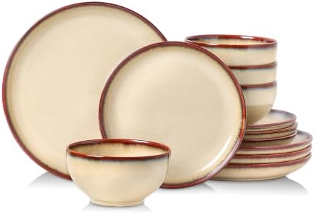 DOMICREVERY Ceramic Dinnerware Sets for 4, 12 Piece Plates and Bowls Sets by Unknown
