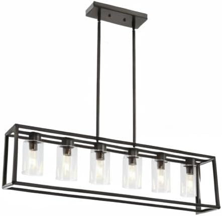 XILICON Dining Rooms Oil Rubbed Bronze Chandeliers,Kitchen Island Farmhouse Lighting Fixture Industrial Rustic Ceiling Hanging 6 Light Modern Pendant Light with Glass Shade