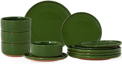 12 Piece Dinnerware Set, Dish Set for 4, Forest Glaze Green by Ruxmirae