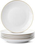 BTaT- White Dessert Plates with Gold Rim, Set of 6, 8" Round, Porcelain, Elegant Style, Dinner Plates by BrewToATea