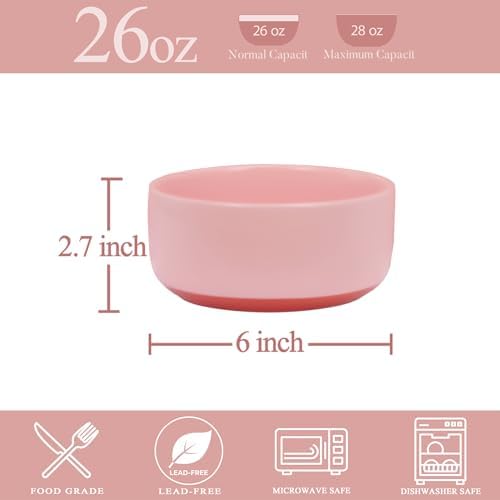 Stoneware Cereal & Soup Bowls, Set of 4, 6-Inch, Pink - Image 2