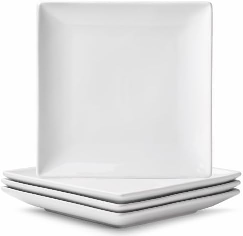 Square Appetizer Plates Set of 4, 8" Porcelain Dessert Plate by Meideal