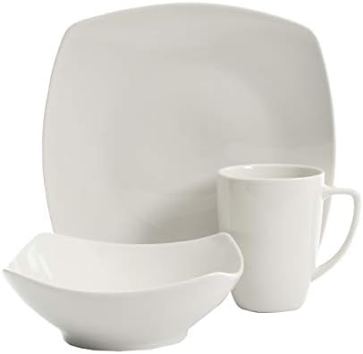 Gibson Home Amelia Court Porcelain Chip and Scratch Resistant Dinnerware set, Service for 4 (12pcs), White (Soft Square) - Image 2