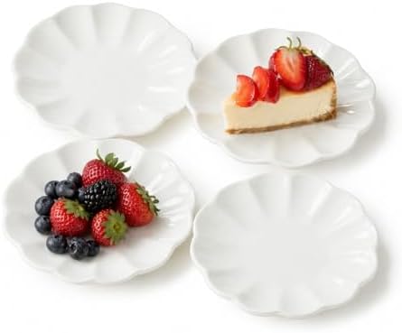 White Small Dessert Plates Set of 4,Ceramic Dinner Plates 6 Inch for Appetizer, Fruits, Cake, Salad,Microwave Safe,Christmas Gift by SHIDACHENG