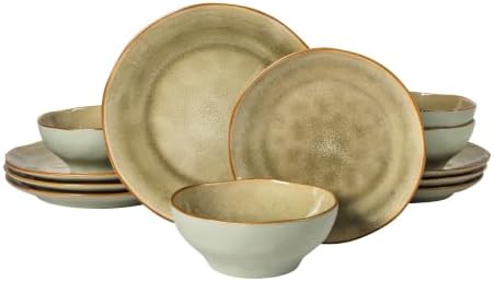 Gibson Elite Plates and Bowls Set, 12 Piece Dinnerware Set for 4, Beige by GibsonHomewares