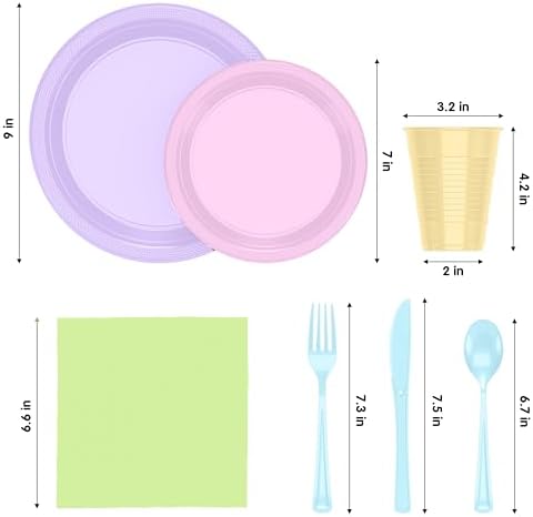 Exquisite Party Solids 350 Pieces Easter Plates For Party, Easter Disposable Plates Set, 50 Of Each 9" Dinner Plate Set, 7" Dessert Plate, Cups, Napkins & Cutlery Plastic Dinnerware Set - Image 2