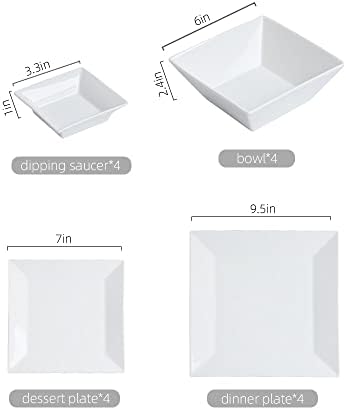 Porlien Off-White Porcelain Dinnerware Set (16 Piece Dinnerware Set), Square Dishes Set for 4 Persons, Chip Resistant Dinnerware Set, Square Plates and Bowls Sets, Durable Everyday Dishes - Image 2
