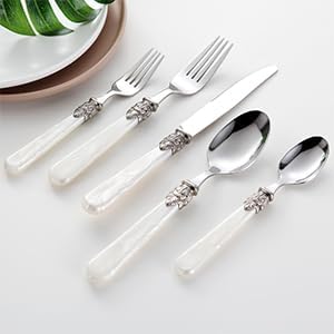20 pieces Stainless Steel Vintage Flatware Sets With White Hanld,Silverware Set For 4,Dishware Safe(20, White)
