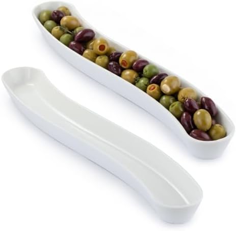 2 Pack Olive Dish, 17-Inch Ceramic Appetizer Tray for Charcuterie Board by COKUMA