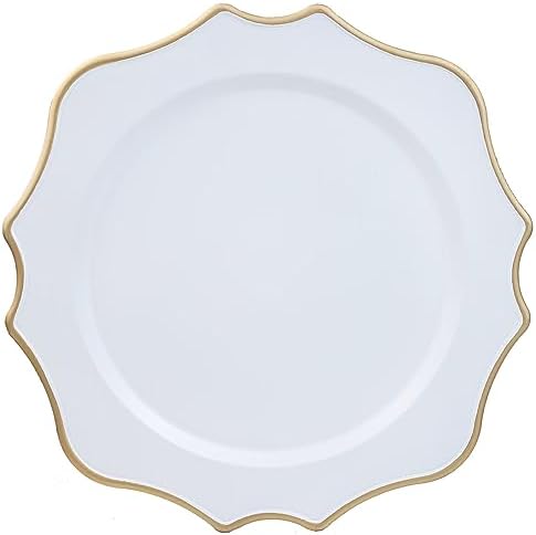 Set of 12 White Chargers for Dinner Plates, 13 Inch Scalloped Plastic Decorative Table Charge Service Plates for Wedding, Holiday, Thanksgivng, Christmas by Omuriko