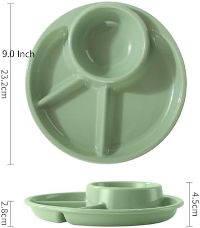 Unbreakable Divided Plates for Adults Portion Control Plates Set of 2 Green Round Plastic Dinner Plate 9 Inch for Camping Outdoor or Every Day Use - Image 5