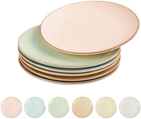 Dessert Plate Ceramic Set of 6, Colorful 8 Inch Salad Plates for Appetizer Lunch, Fiesta Cute Kids Plates, Modern Serving Dishes, Microwave Dishwasher Safe, Assorted Candy Hue by AHX