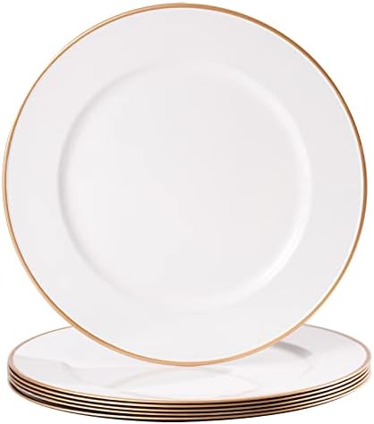MAONAME White Charger Plates Set of 6, Plastic Plate Chargers with Gold Rim by MAONAME