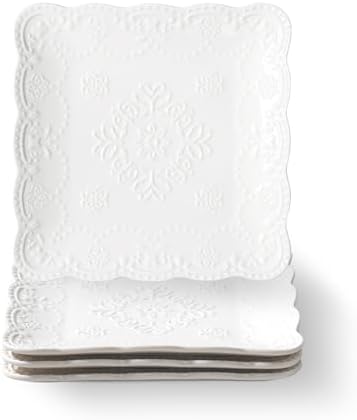 White Small Dessert Plates Set of 4,Ceramic Dinner Plates 6 Inch for Appetizer, Fruits, Cake, Microwave Safe,Christmas Gift,Relief Style by SHIDACHENG