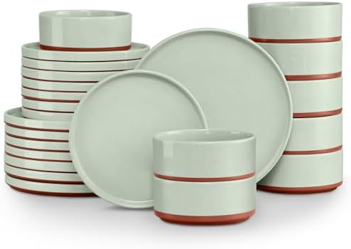LIANYU Stoneware Dinnerware Sets Service for 8, 24 PCS Plates and Bowls Set by LIANYU