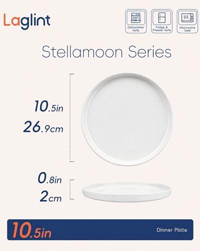 LaGlint 10.5 Inch Dinner Plate Set of 6, White Opal Glass Plates - Image 5