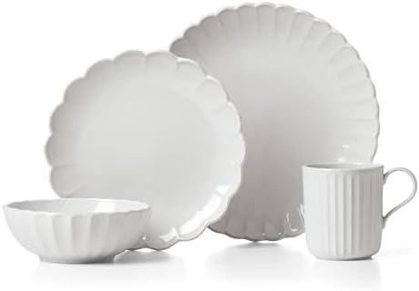 Lenox French Perle Scallop White Stoneware 4-Piece Dinnerware Set for 1 by Lenox