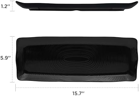 TP 16" Melamine Serving Platters Set of 3, Black Rectangular Trays - Image 2