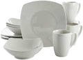 Gibson Home Amelia Court Porcelain Chip and Scratch Resistant Dinnerware set, Service for 4 (12pcs), White (Soft Square) by GibsonHomewares