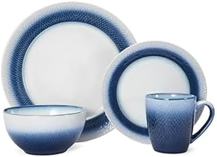 Pfaltzgraff Eclipse Blue 16-Piece Stoneware Dinnerware Set, Service for 4 with Dinner Plates, Salad Plates, Bowls and Mugs, Dishwasher and Microwave Safe by Pfaltzgraff