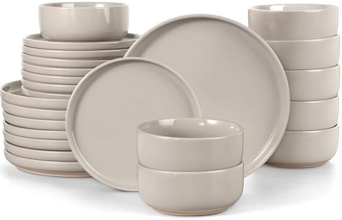 LIANYU Dinnerware Dishes Sets for 8, 24-Piece Stoneware Dinner Set, Ceramic Dining Bowls and Plates Crafted at 2400℉, Scratch Resistant, Microwave & Dishwasher Safe, Milky Brown by LIANYU