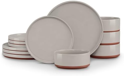 LIANYU Stoneware Dinnerware Set Service for 4, 12 PCS Plates and Bowls Sets by LIANYU