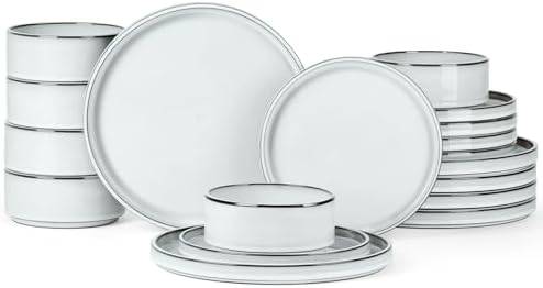 Onader Ceramic Dinnerware Sets for 6, Stoneware Plates and Bowls with Rustic Terracotta Bottom, Elegant Kitchen Dinner Dish Set, 18-Piece Dishware Tableware - Glacier White by Onader