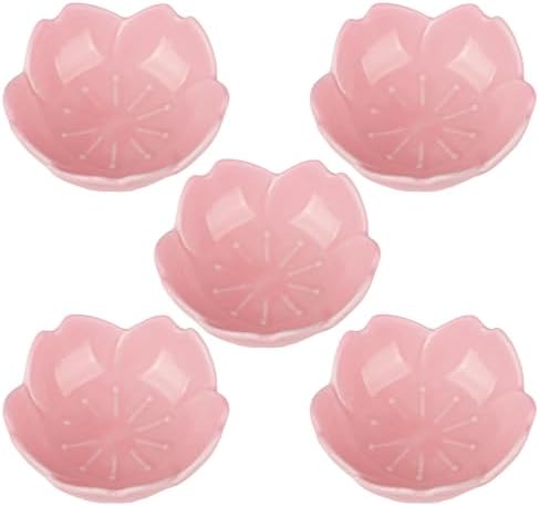 WHJY Pink Cherry Blossom Dish Set, Cute Pink Ceramic Plates, Sauce/Seasoning Dish, Sushi Dishes, Soy Dipping Bowl, Dessert, Appetizer Plates, Serving Dish for Kitchen Home – Set of 5 by WHJY