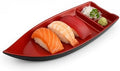 JapanBargain 10 inch Sushi Boat Japanese Sashimi Sushi Serving Plate with Sauce Divider, Melamine Chip and Dip Plate for Snack, Appetizer, Red/Black, 1-Pack by JapanBargain