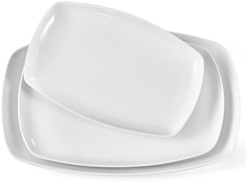 fMBB Large Serving Platter Set of 3, 16/14/12 Inch Porcelain Rectangular Serving Trays White Ceramic Plates for Party Entertaining, Appetizer Fruit Cookie Tray Platters for Wedding Shower Dinner by fMBB