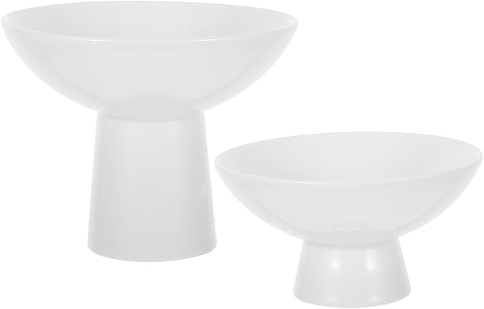 2Pcs Small White Pedestal Bowls Ceramic Footed Fruit Bowl 4.9 x 4.13Inch 2 Sizes